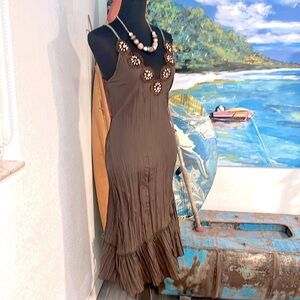Amiga, Chestnut w/Hues of Dark Green, Unique, Beaded Neck-Line, So Cool, S/M